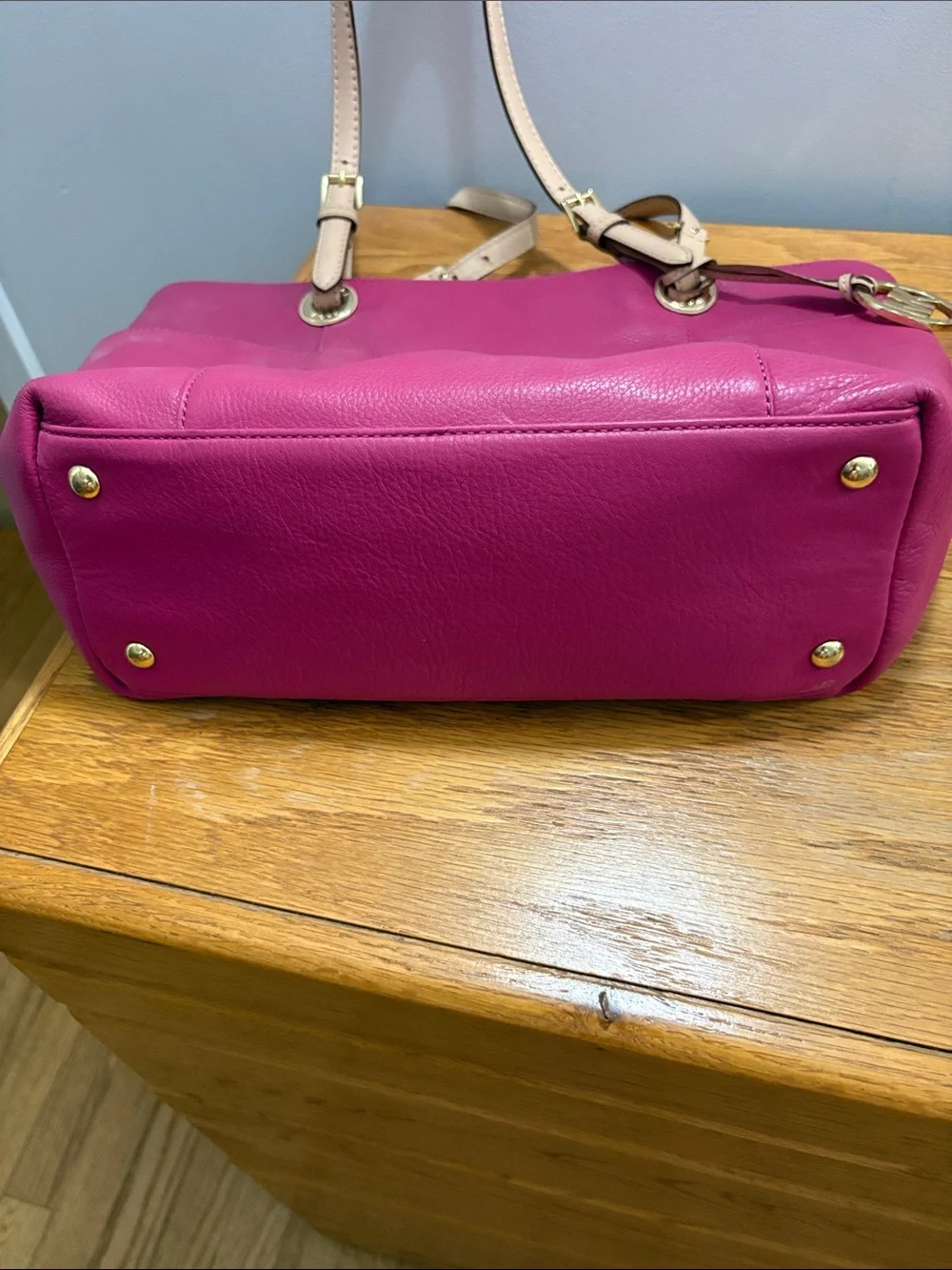 Michael Kors Hot Pink Leather Tote with Natural Trim